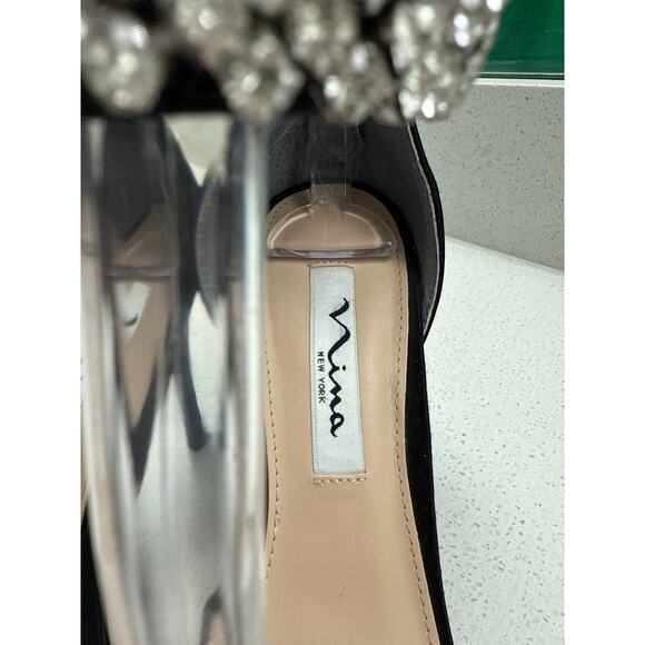 NINA BLACK LUSTER SATIN VAUNA ANKLE-STRAP 3.5” HEEL EVENING SANDAL SIZE 7W - Picture 9 of 12